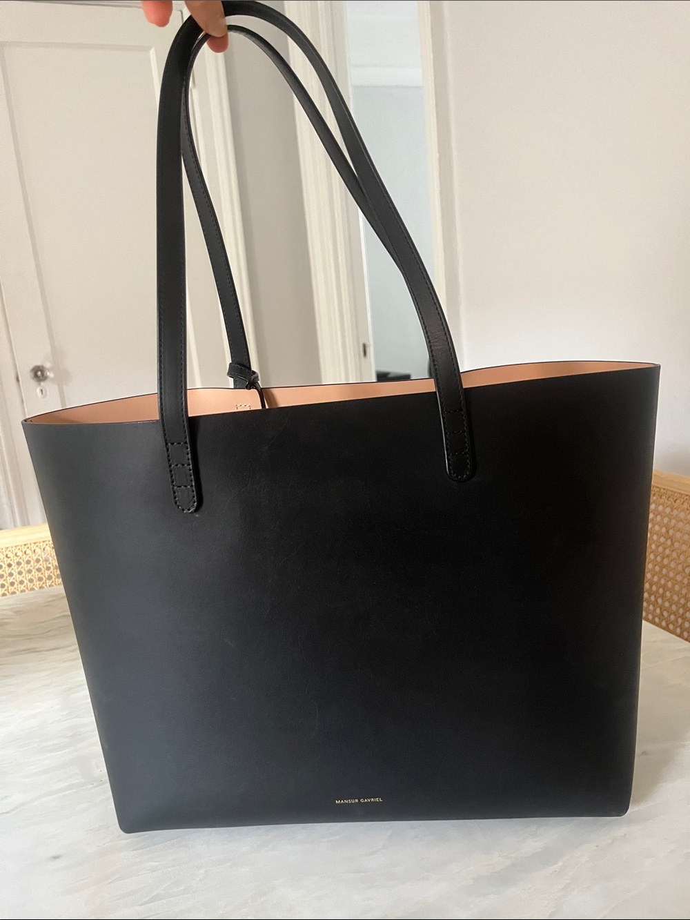 Mansur Gavriel Black Leather Tote with Tan Interior + Small Detachable bag